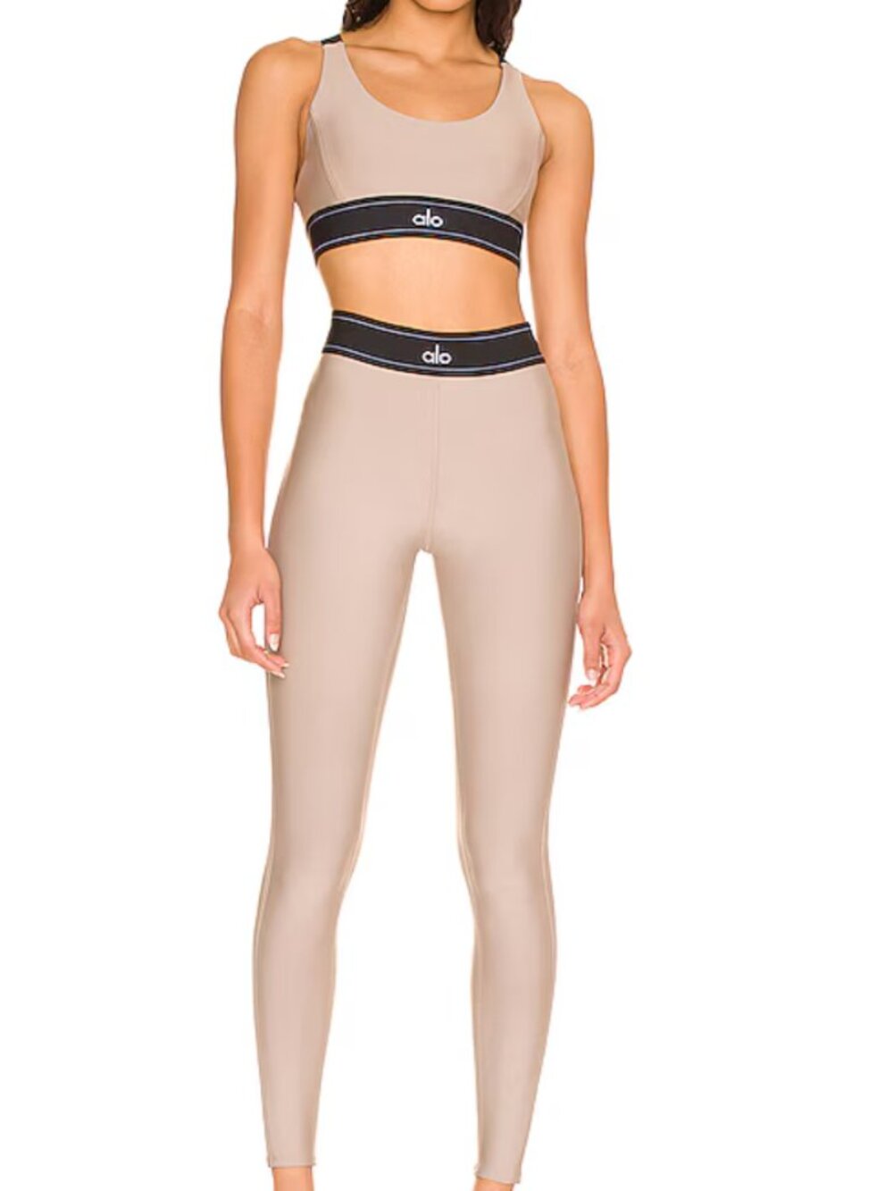 Alo Yoga Airlift Beige Suit Up Sports Bra and Leggings Set - XS